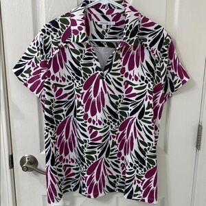 Chico's Black l, Green, Magenta and White Short Sleeve Shirt
